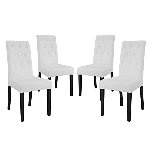 Modway Confer Modern Tufted Faux Leather Upholstered Parsons Kitchen and Dining Room Chair in White