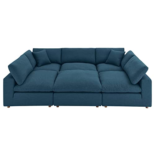 Modway Commix 6-Piece Modern Fabric Overstuffed Sectional Sofa in Azure