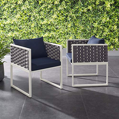 Modway EEI-3053-WHI-NAV Stance Outdoor Patio Aluminum Dining Armchair