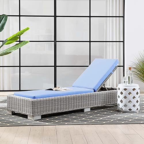 Modway Conway Outdoor Patio Wicker Rattan Chaise Lounge, 81 x 28 x 37, Light Gray Light Blue