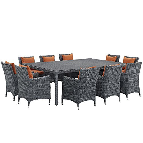 Modway EEI-2334-GRY-RED-SET Summon 7 Piece Outdoor Patio Sunbrella Dining Set in Canvas