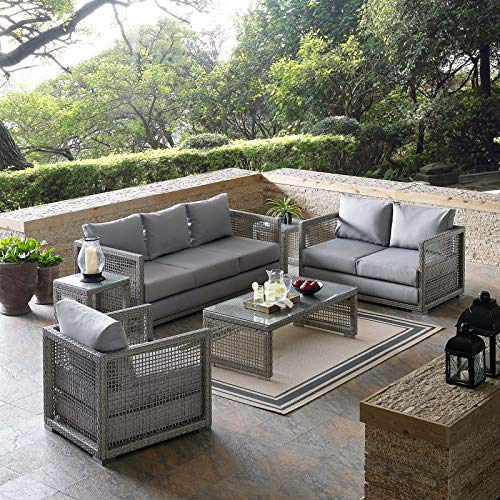 Modway EEI-3559-GRY-GRY-SET Aura Outdoor Patio Wicker Rattan Set, 6 Piece, Gray Gray