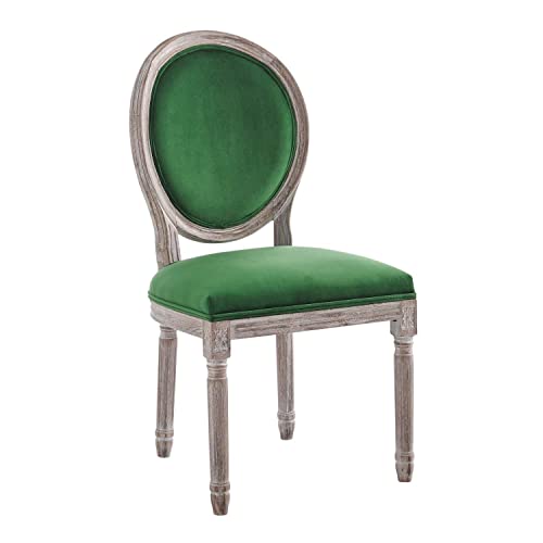 Modway Emanate French Vintage Performance Velvet Dining Chair in Natural Emerald