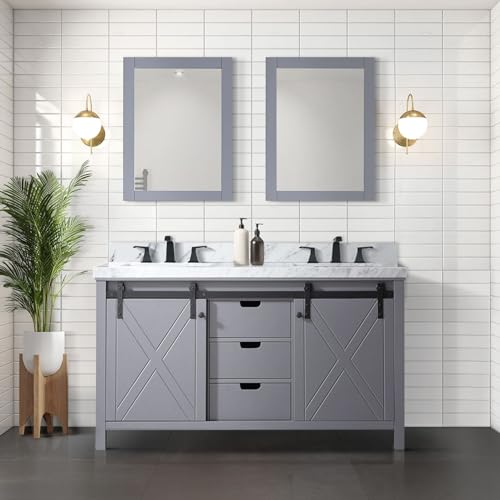 Lexora Marsyas Bath Vanity, Carrara Marble Countertop and Faucet Set