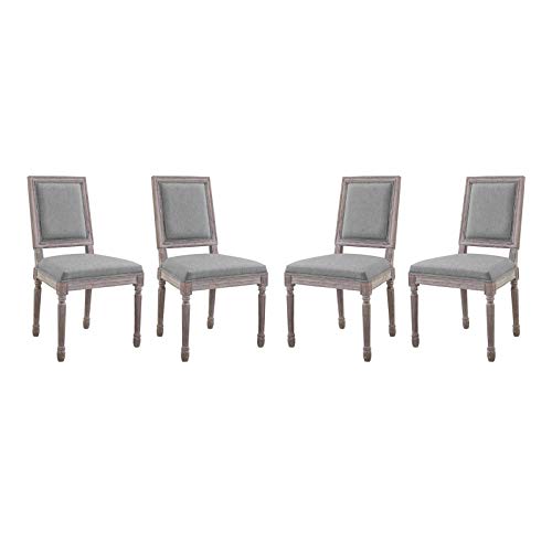 Modway Court Vintage French Upholstered Dining Side Chair in Beige