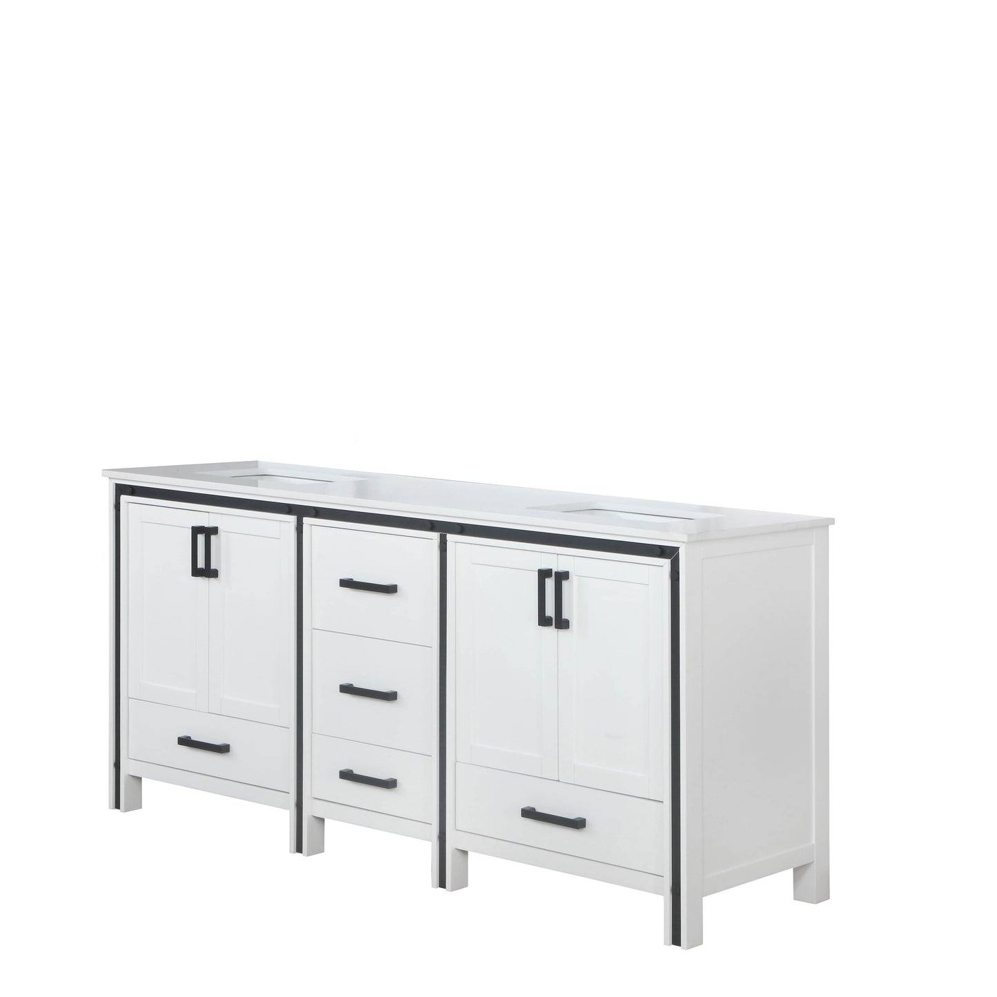 Ziva 72" White Double Vanity, Cultured Marble Top, White Square Sink and no Mirror