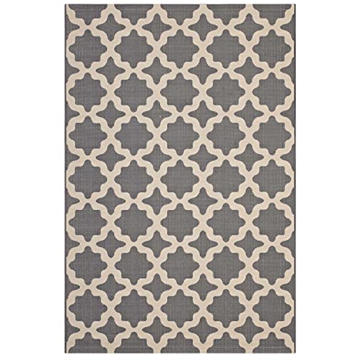 Modway Cerelia Moroccan Trellis 4x6 Indoor and Outdoor Area Rug in Gray and Beige
