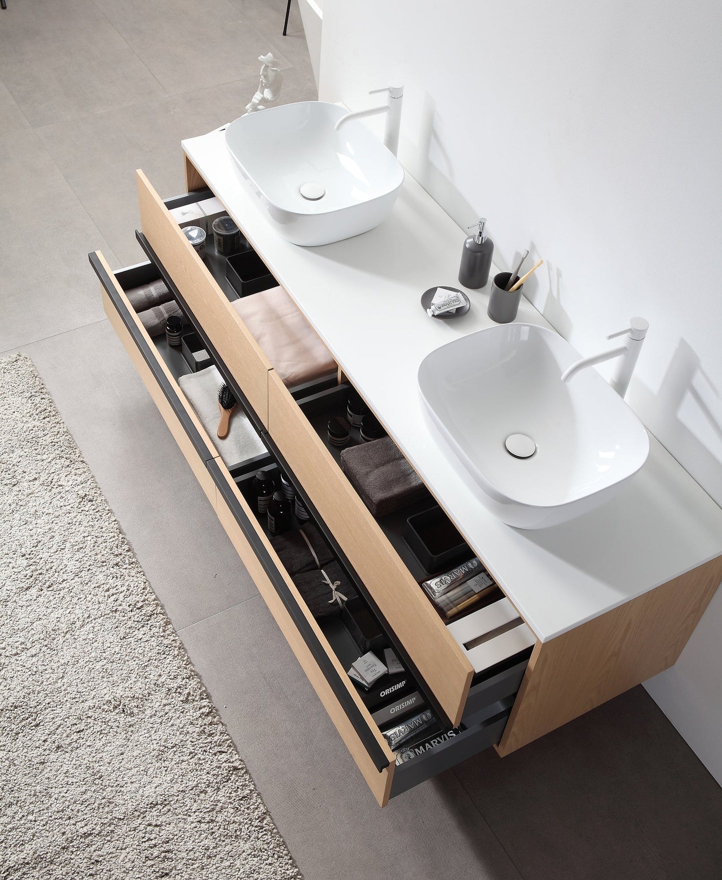 SINTRA 72” WHITEWASH OAK WALL MOUNT MODERN BATHROOM VANITY