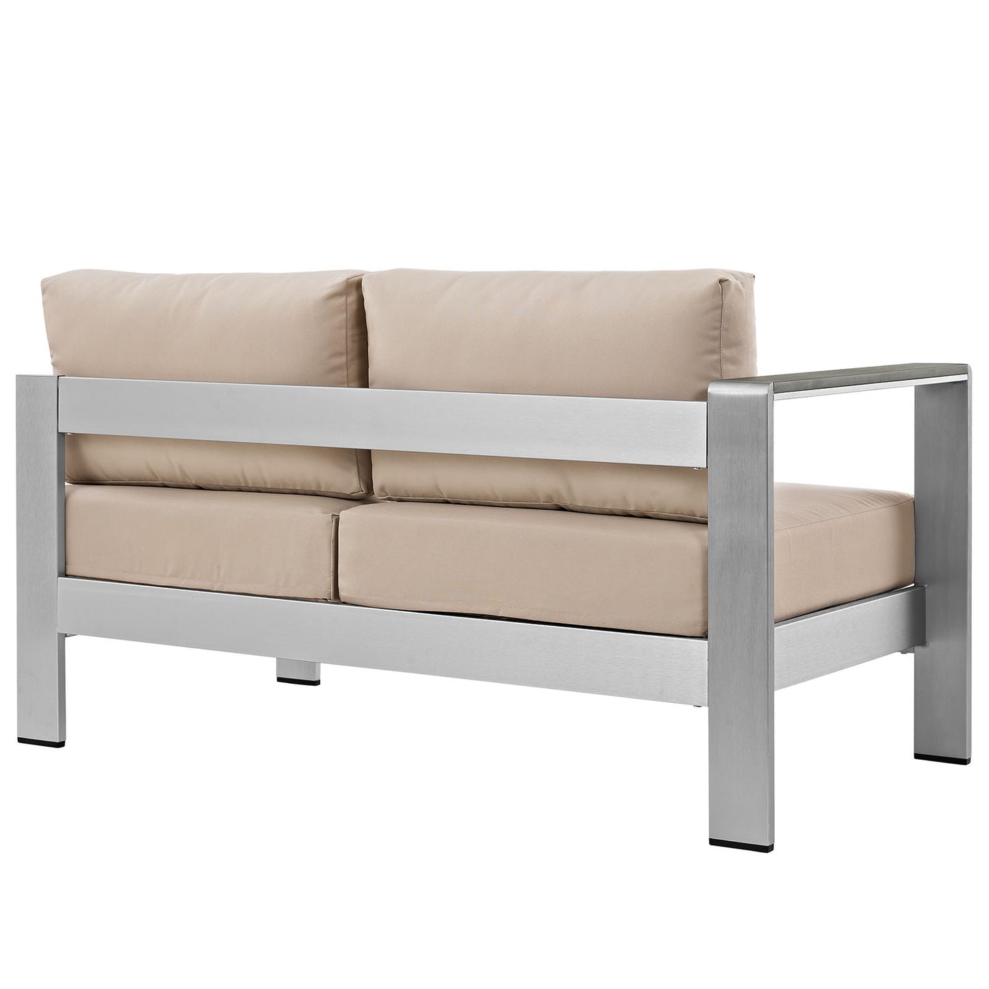 Modway Shore Aluminum Outdoor Patio Left Arm Loveseat in Silver Beige