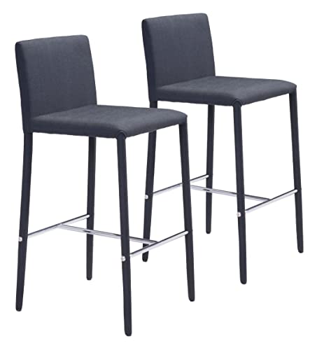 Zuo Modern 100244 Confidence Counter Chair (Set of 2), Blackk, Fully Upholstered Design, Slim Yet Sturdy Legs to Plush Seat, Low Back in Black poly-blend Fabric, Dimensions 16.9"W x 35.0"H x 20.0"L