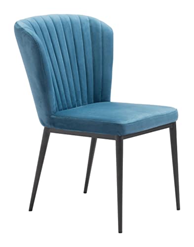 Zuo Modern Tolivere Dining Chair Set Steel, Foam, Velvet Fabric Blue, Black Indoor Weight Capacity 280 lbs Dimensions: 22.4" W x 23.6" D x 33.9" H Pack of 2