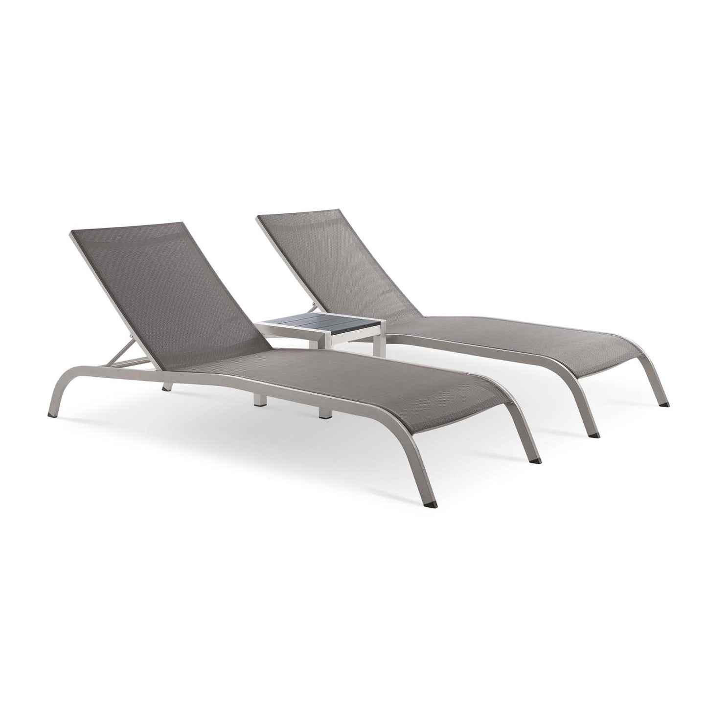 Modway Savannah 3 Piece Mesh Patio Lounge Chair Set in Gray