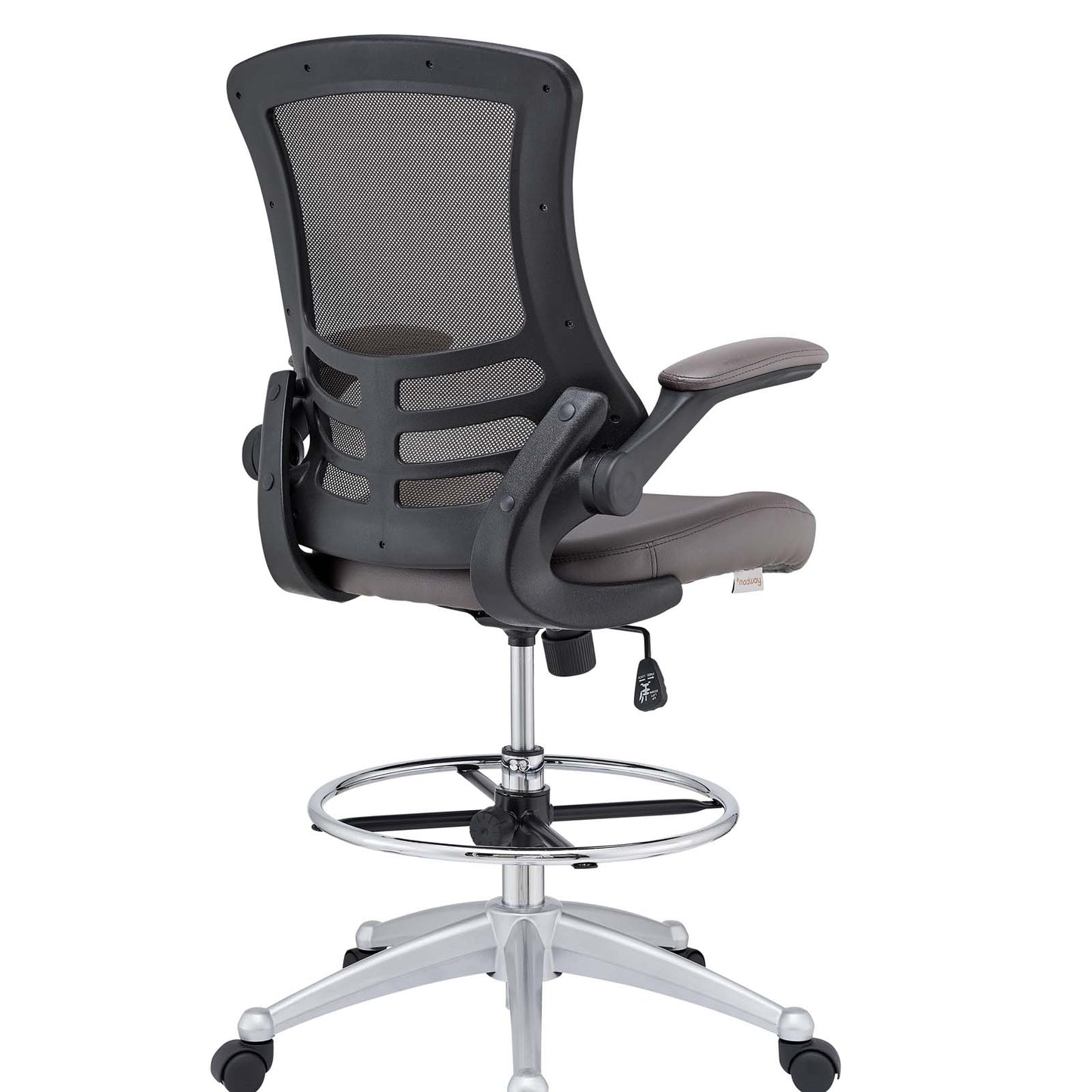 Modway Attainment Vinyl Drafting Chair - Drafting Stool with Flip-Up Arm in Brown