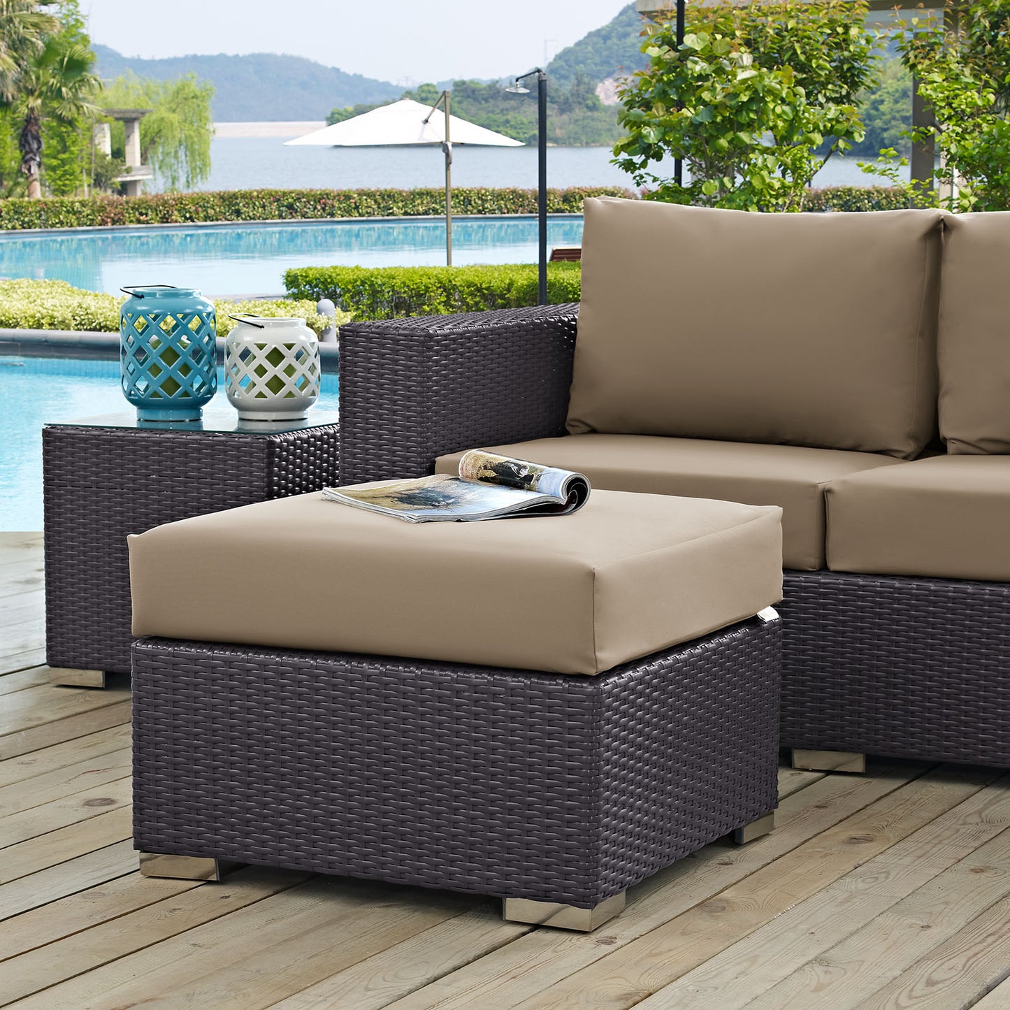 Modway Convene Wicker Rattan Outdoor Patio Sectional Seat with Cushions