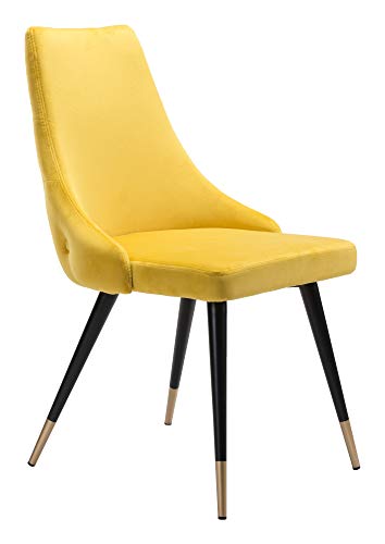Zuo Modern Piccolo Dining Chair Set Steel, Foam, Velvet Fabric Yellow, Black, Gold, Black & Gold Indoor Weight Capacity 280 lbs Dimensions: 20.5" W x 24.6" D x 34.8" H Pack of 2