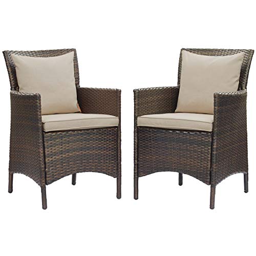 Modway Conduit Wicker Rattan Outdoor Patio Dining Arm Chair with Cushion