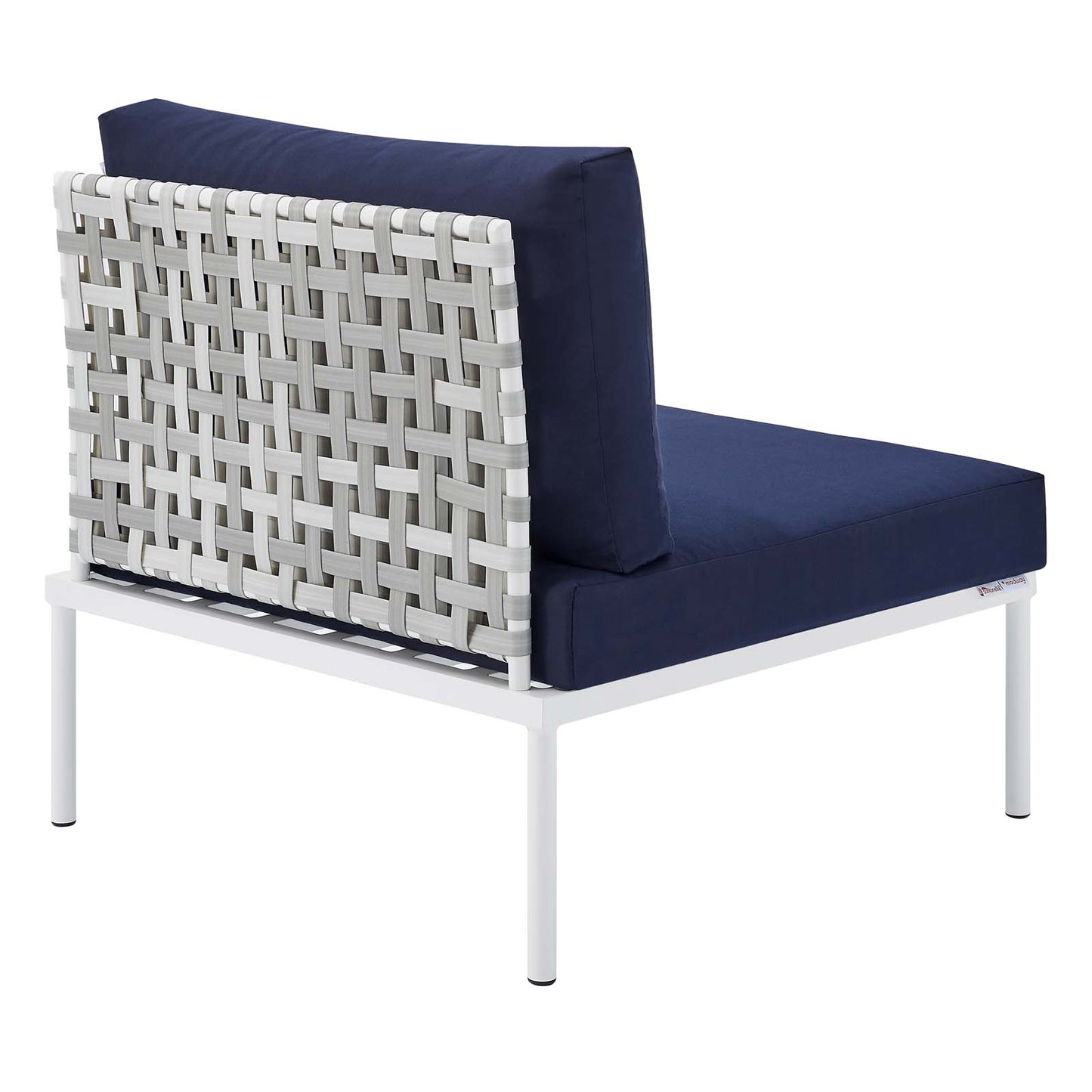 Modway EEI-4957-TAU-NAV Harmony Sunbrella Basket Weave Taupe Navy Outdoor Patio Aluminum Armless Chair
