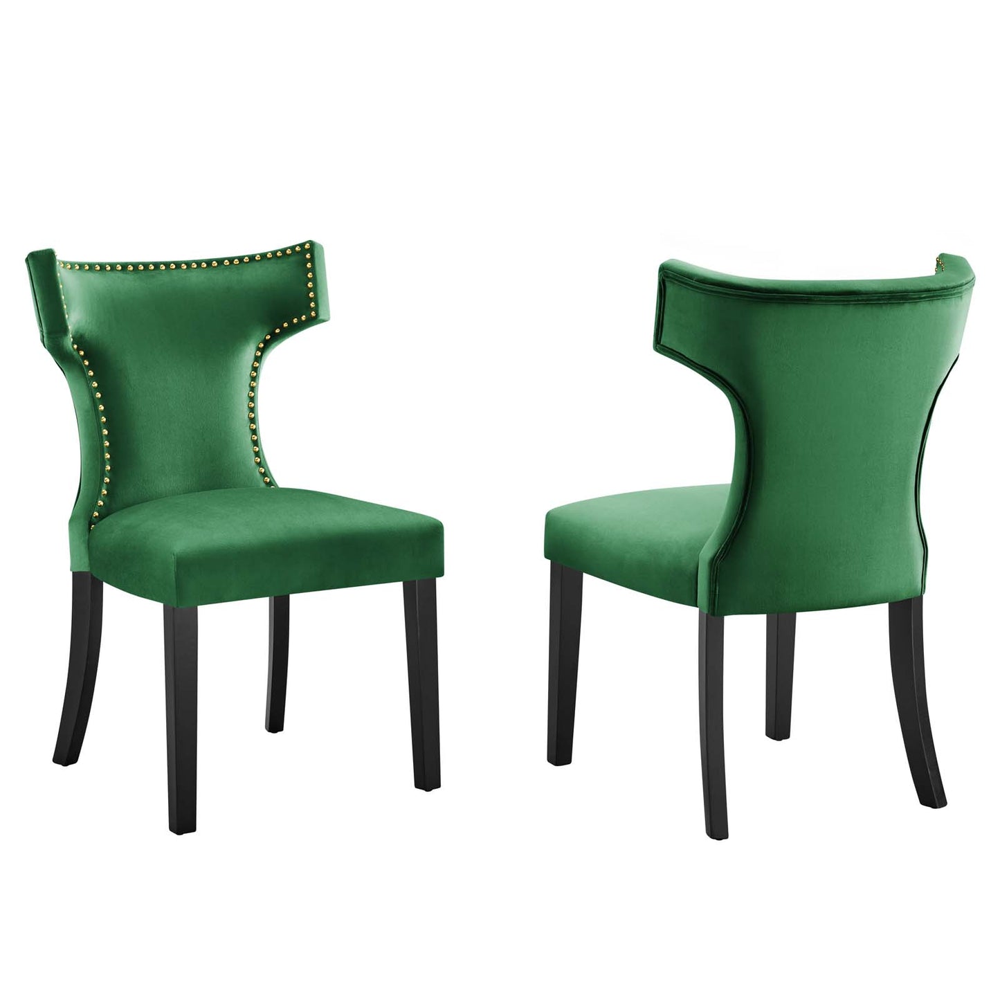 Modway Curve Velvet Set of 2 Dining Chairs with Emerald Finish EEI-5008-EME