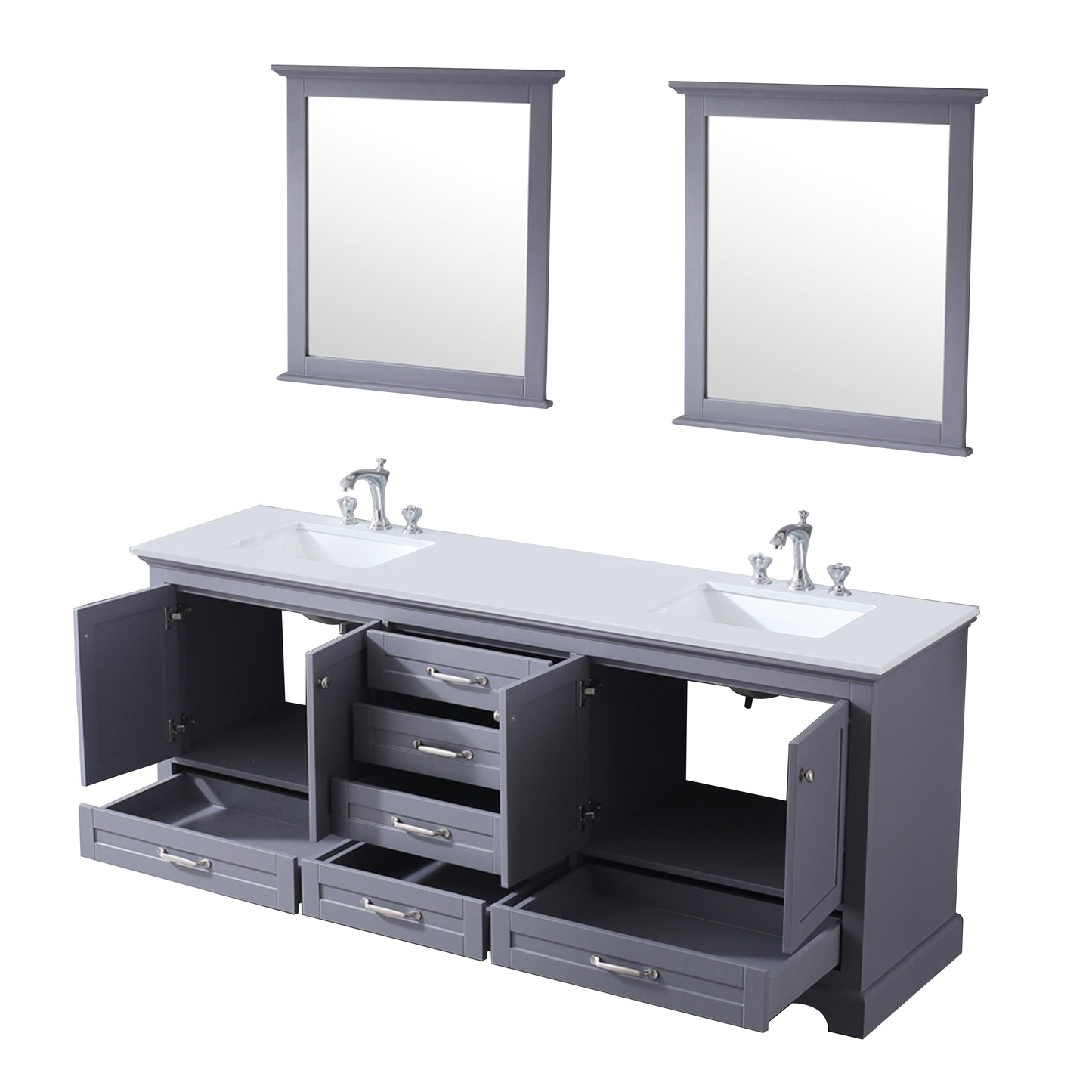 Dukes 80" Dark Grey Double Vanity, White Quartz Top, White Square Sinks and 30" Mirrors