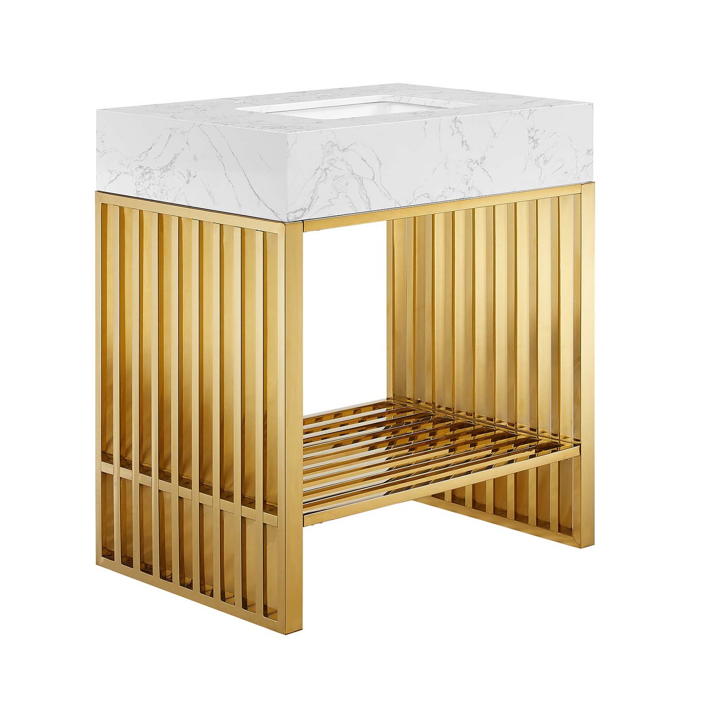 Modway Gridiron 30" Bathroom Vanity in White Gold Cabinet