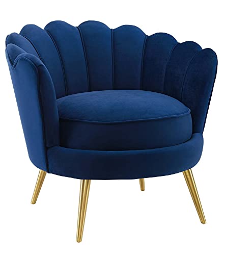 Modway Admire Scalloped Edge Performance Velvet Accent Lounge Arm Chair in Navy