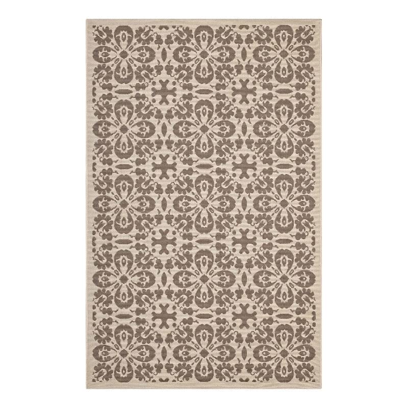 Modway Ariana Vintage Floral Trellis 9x12 Indoor and Outdoor Area Rug in Light and Dark Beige