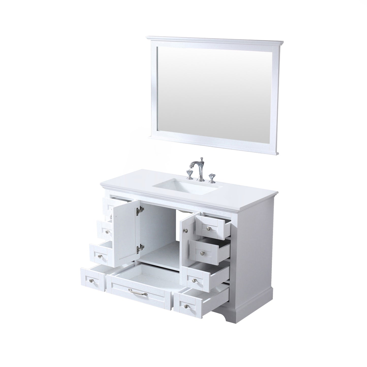 Dukes 48" White Single Vanity, White Quartz Top, White Square Sink and 46" Mirror