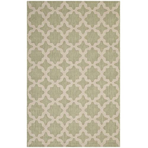 Modway Cerelia Moroccan Trellis 4x6 Indoor and Outdoor Area Rug in Beige and Light Green
