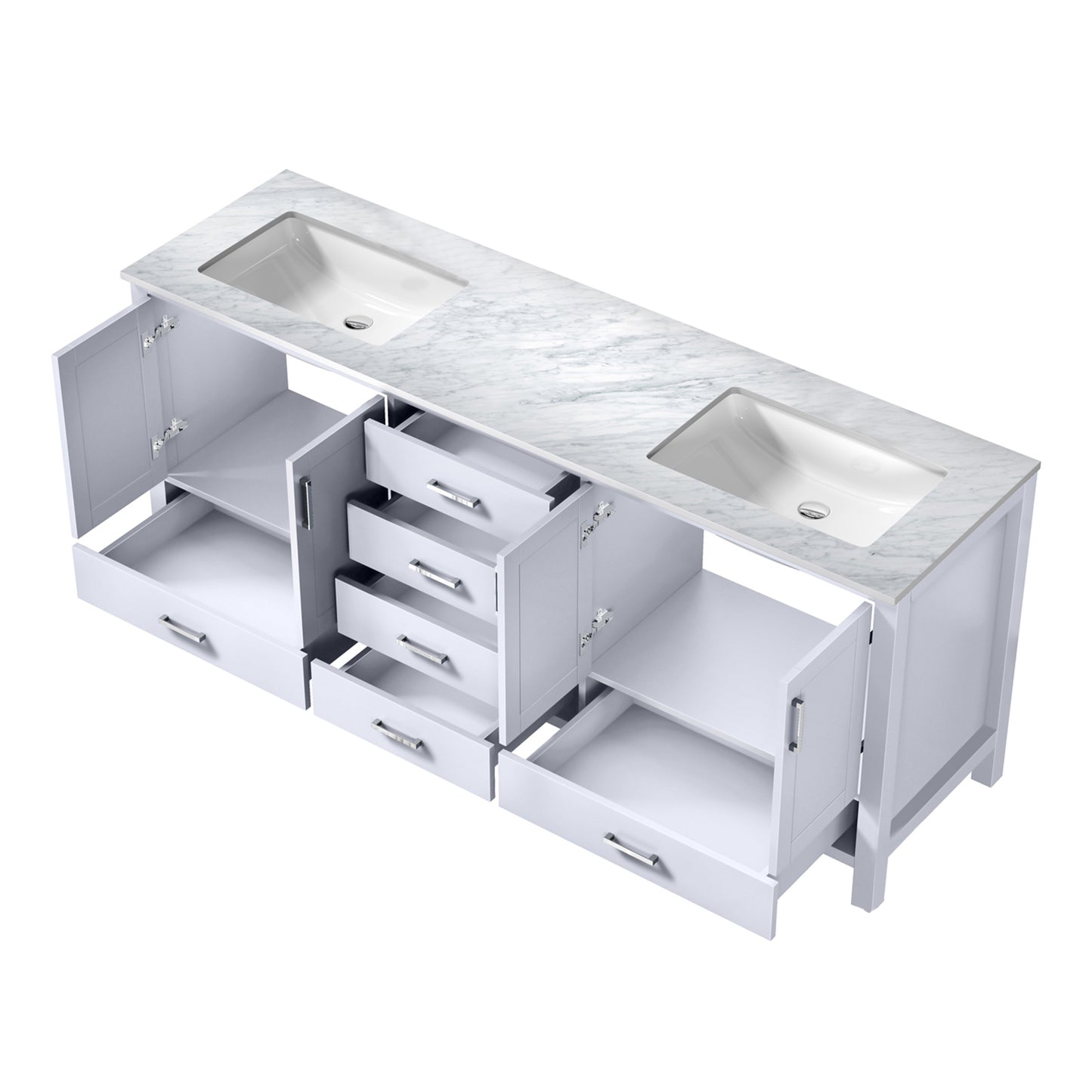 Jacques 80" White Double Vanity, White Carrara Marble Top, White Square Sinks and no Mirror