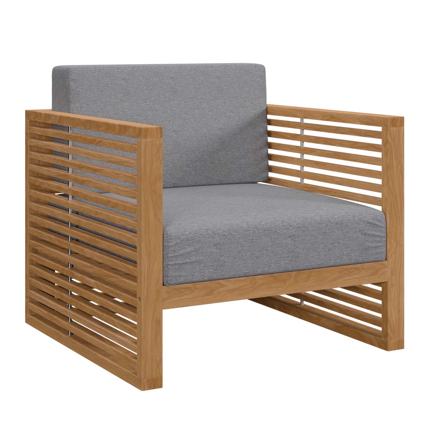 Modway Natural Carlsbad Teak Wood Outdoor Patio Armchair EEI-5606-NAT-GRY