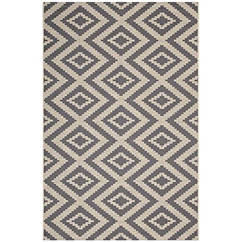 Modway Jagged Geometric Diamond Trellis 4x6 Indoor and Outdoor Area Rug in Gray and Beige