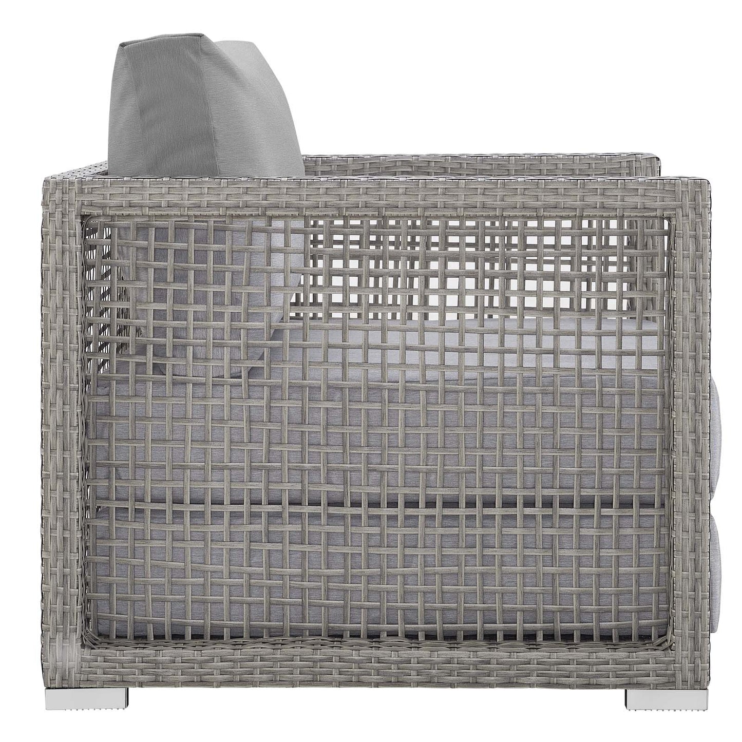 Modway Aura Outdoor Patio Wicker Rattan Armchair and Two Side Tables in Gray Gray