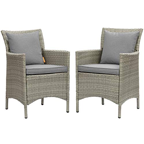 Modway Conduit Wicker Rattan Outdoor Patio Dining Arm Chair with Cushion
