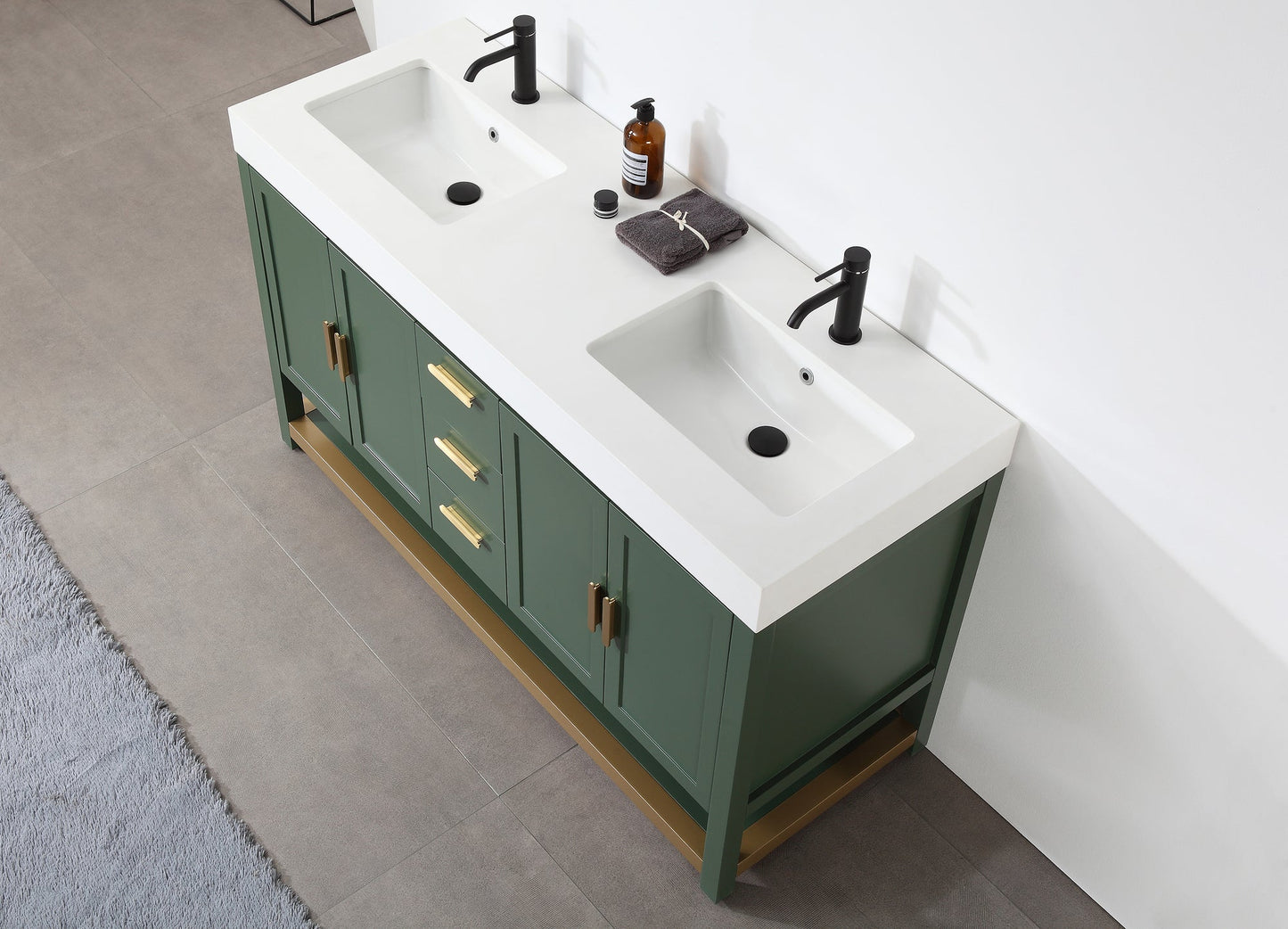 WINCHESTER 60” FOREST GREEN FREESTANDING MODERN BATHROOM VANITY (WHITE COUNTERTOP)
