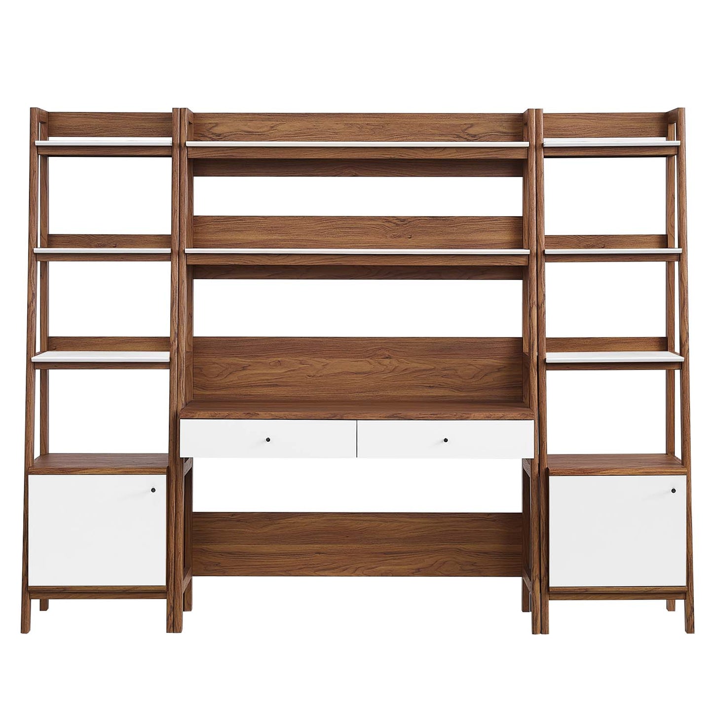 Modway 3-Piece Home Office Desk and Bookshelf Display Case in Walnut White