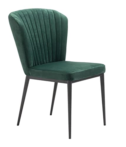 Zuo Modern Tolivere Dining Chair Set Steel, Foam, Velvet Fabric Green, Black Indoor Weight Capacity 280 lbs Dimensions: 22.4" W x 23.6" D x 33.9" H Pack of 2