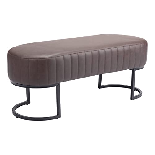 Zuo Modern - Nardo Bench Vintage Brown - Modern - Seating - Steel, Plywood, Foam, 100% Polyurethane - Indoor - 18.1in Height