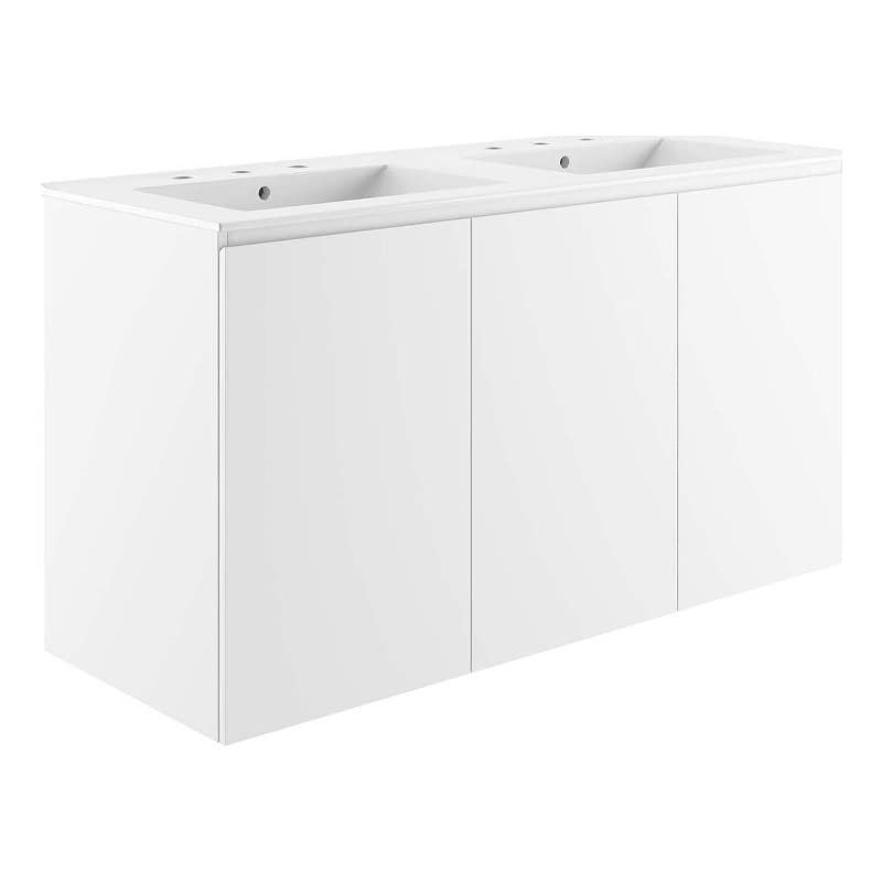 Modway White Bryn Wall-Mount Double Sink Bathroom Vanity EEI-5781-WHI-WHI