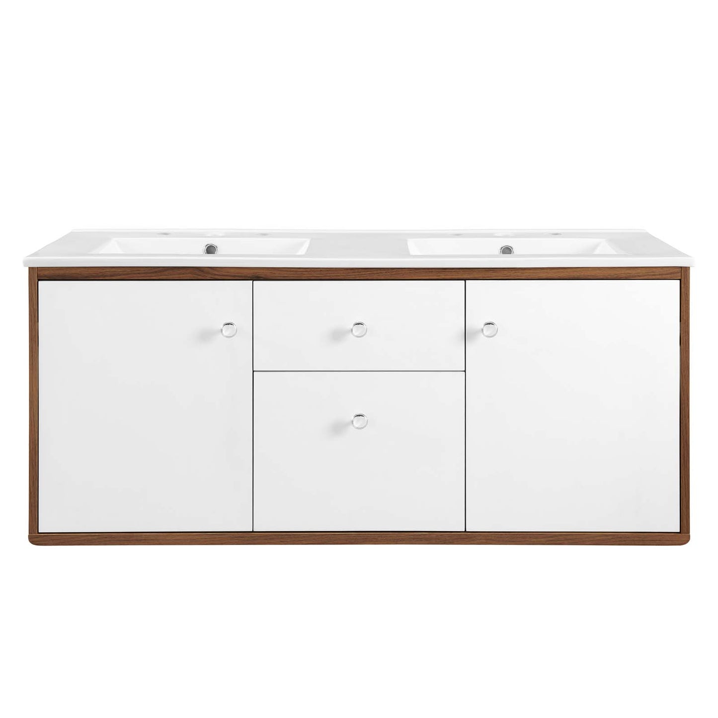 Modway Transmit 48" Wall-Mount Bathroom Vanity with Dual Sink, Walnut White