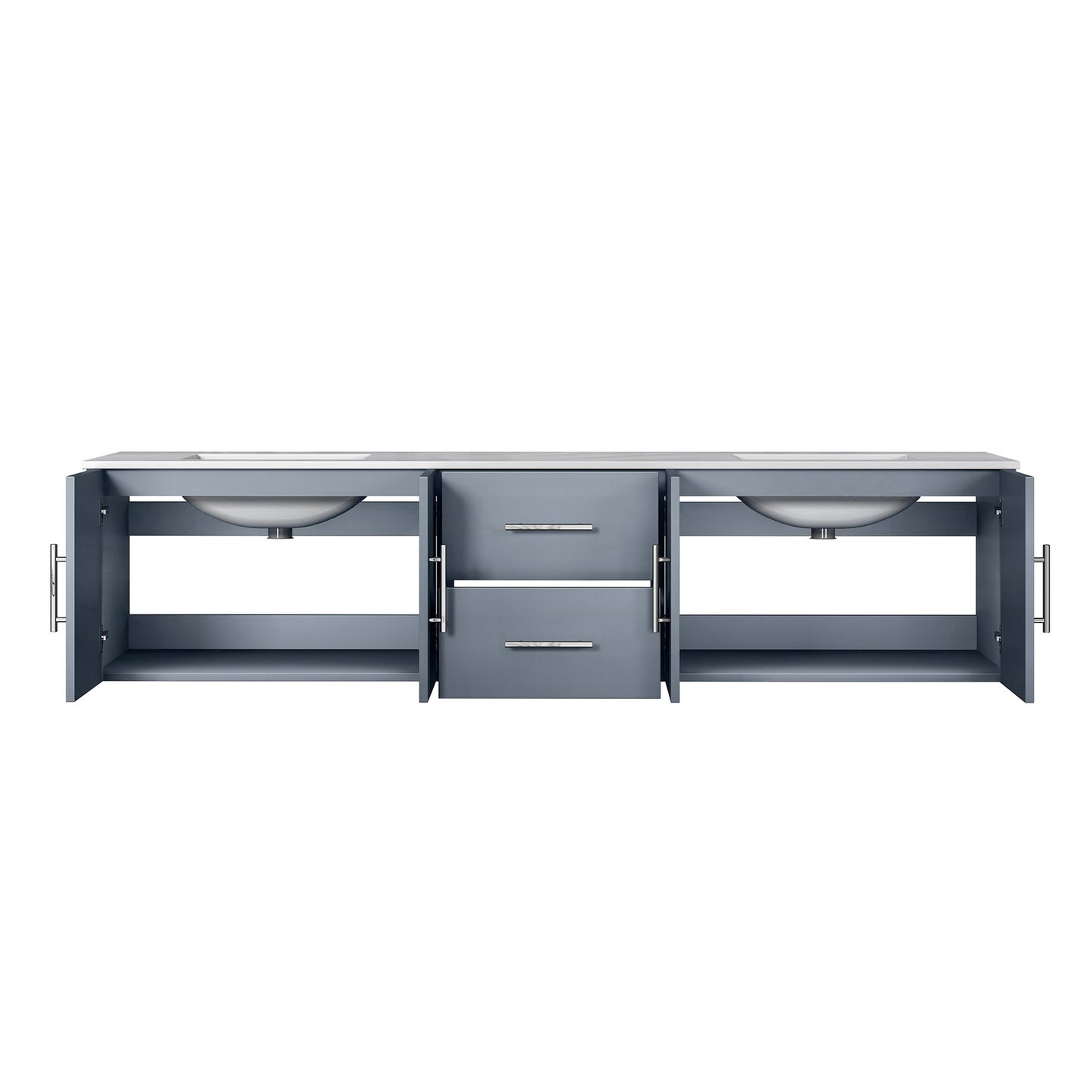 Geneva 80" Dark Grey Double Vanity, White Carrara Marble Top, White Square Sinks and no Mirror