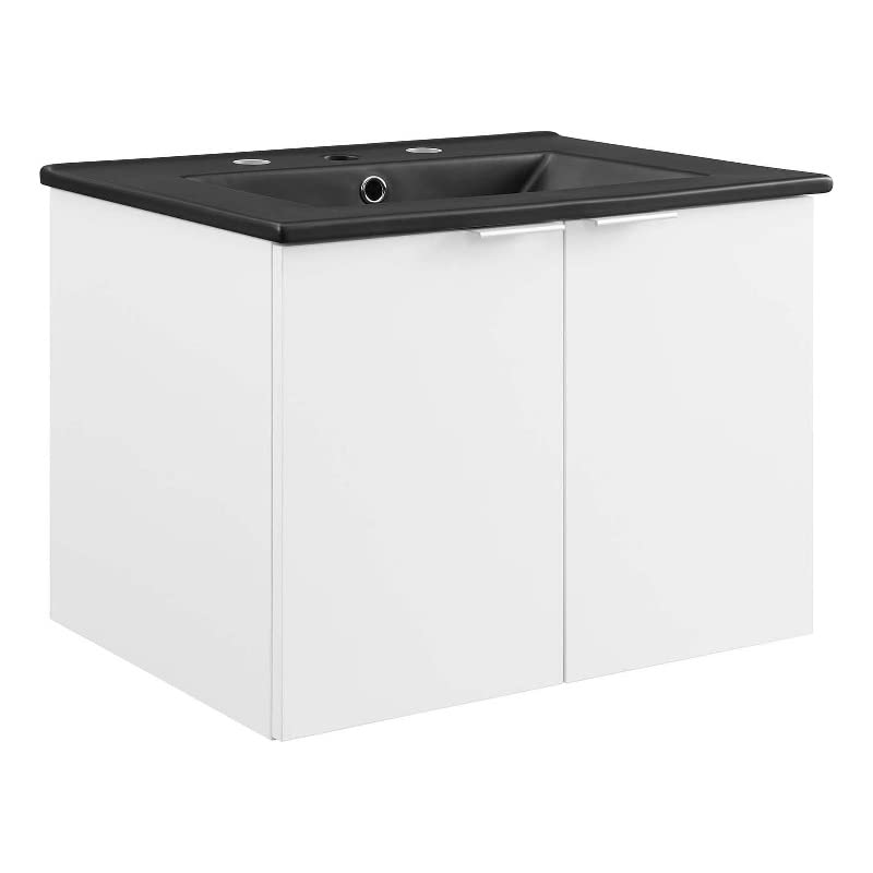 Modway Maybelle 24" Wall-Mount Bathroom Vanity in White Black
