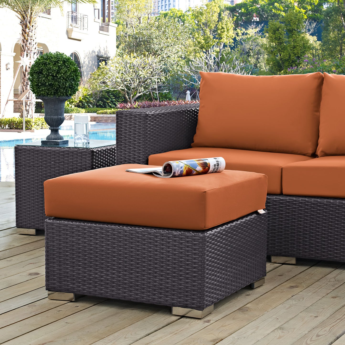 Modway Convene Wicker Rattan Outdoor Patio Sectional Seat with Cushions