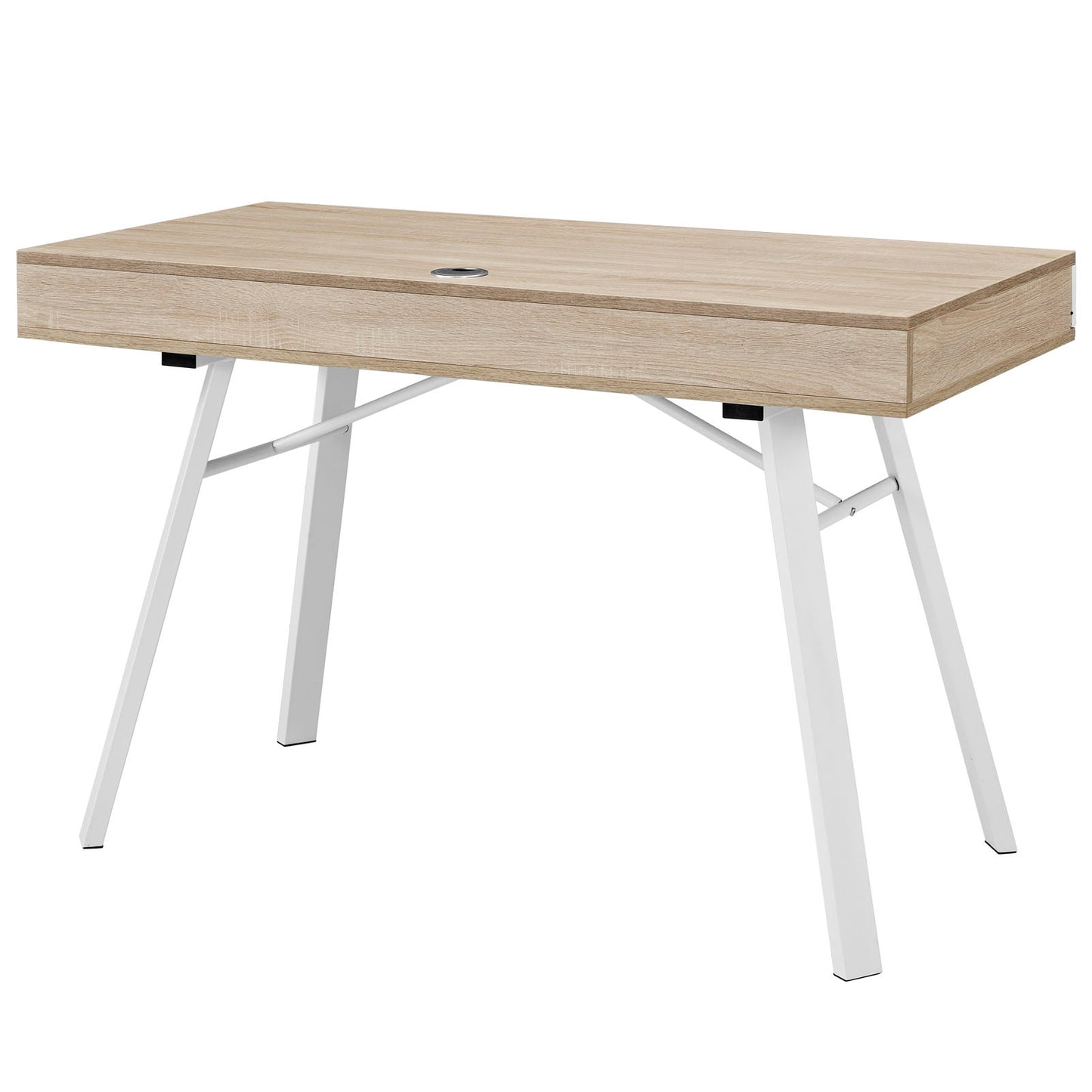 Modway Stir Wood Grain and Metal Writing Office Desk With Storage Space In Oak