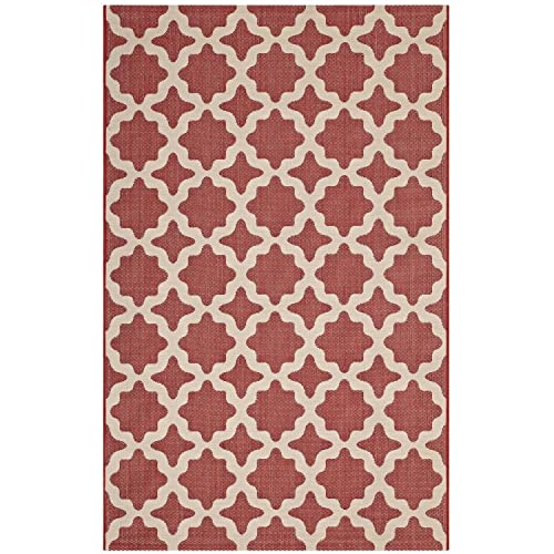 Modway Cerelia Moroccan Trellis 4x6 Indoor and Outdoor Area Rug in Red and Beige