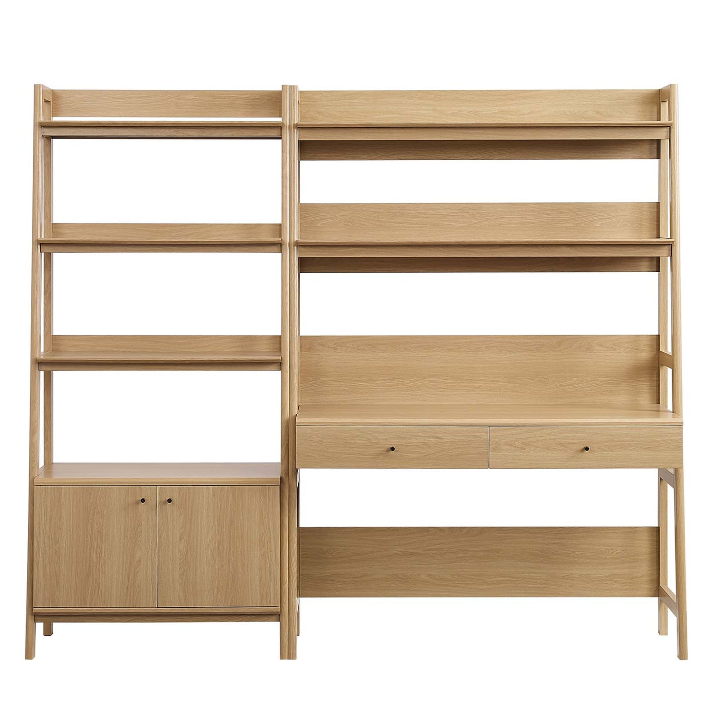 Modway 2-Piece Home Office Desk and Bookshelf Display Case in Oak