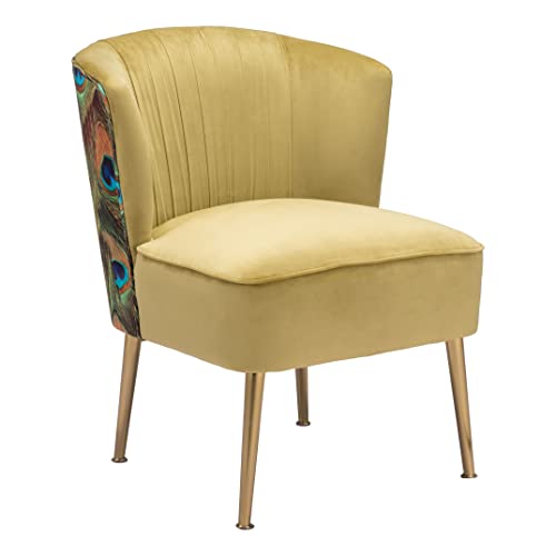 Zuo Modern - Tabitha Accent Chair Green & Peacock Print - Modern - Seating - Birch Wood, Steel, Foam, 100% Polyester - Indoor - 32.3in Height