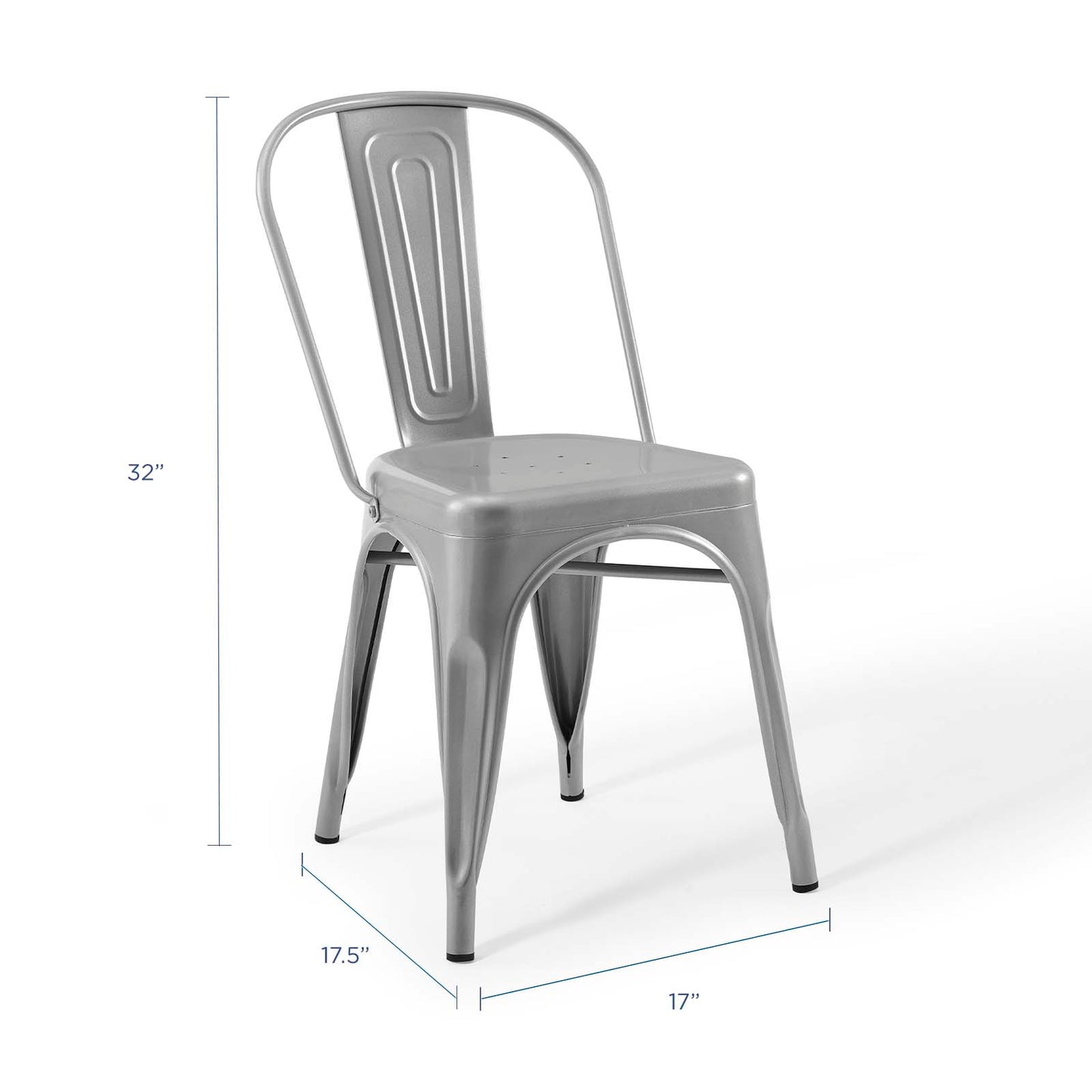 Modway Promenade Industrial Modern Steel Metal Bistro Dining Chairs in Silver-Set of 2