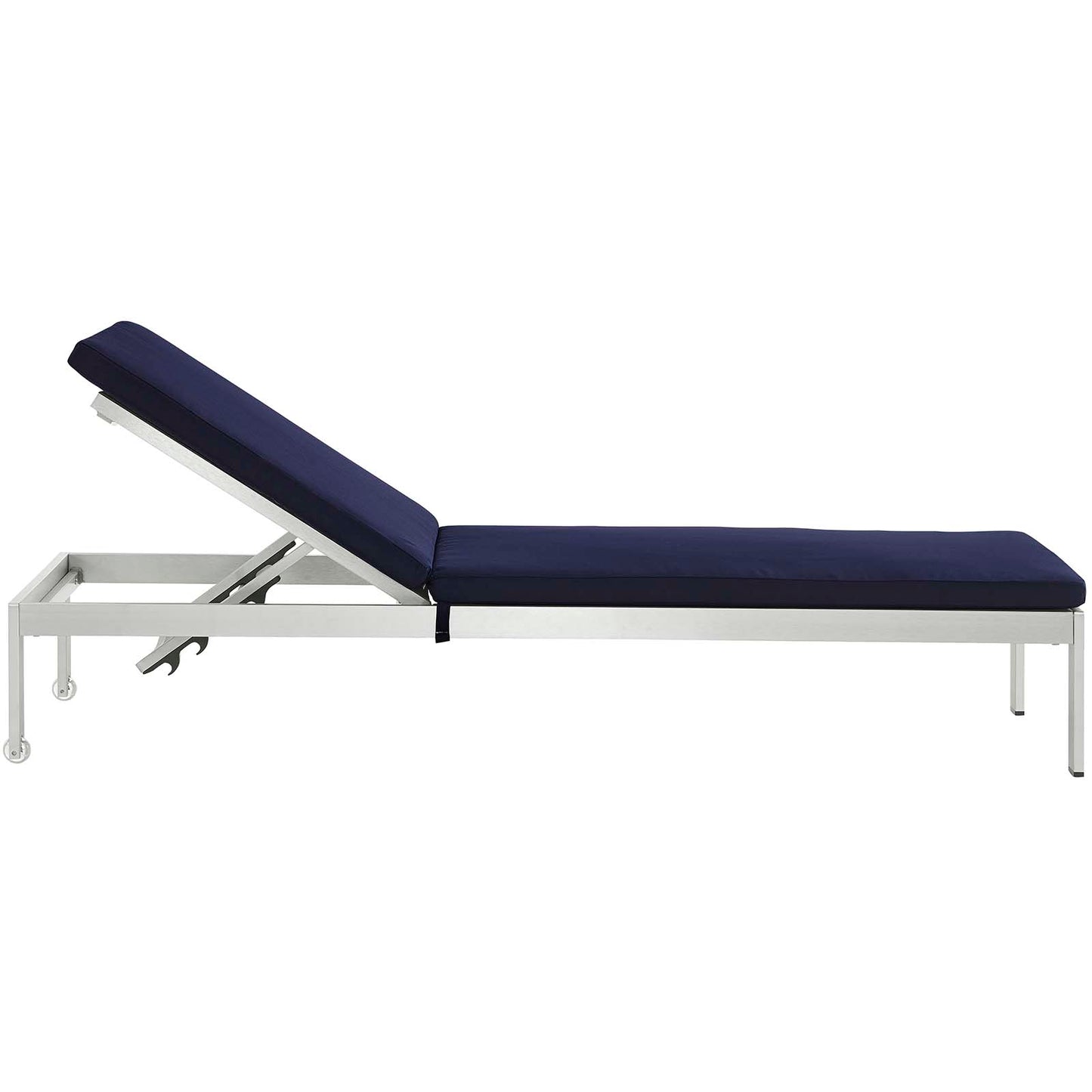 Modway Shore Aluminum Outdoor Patio Chaise Poolside Lounge Chair with Cushion, Navy