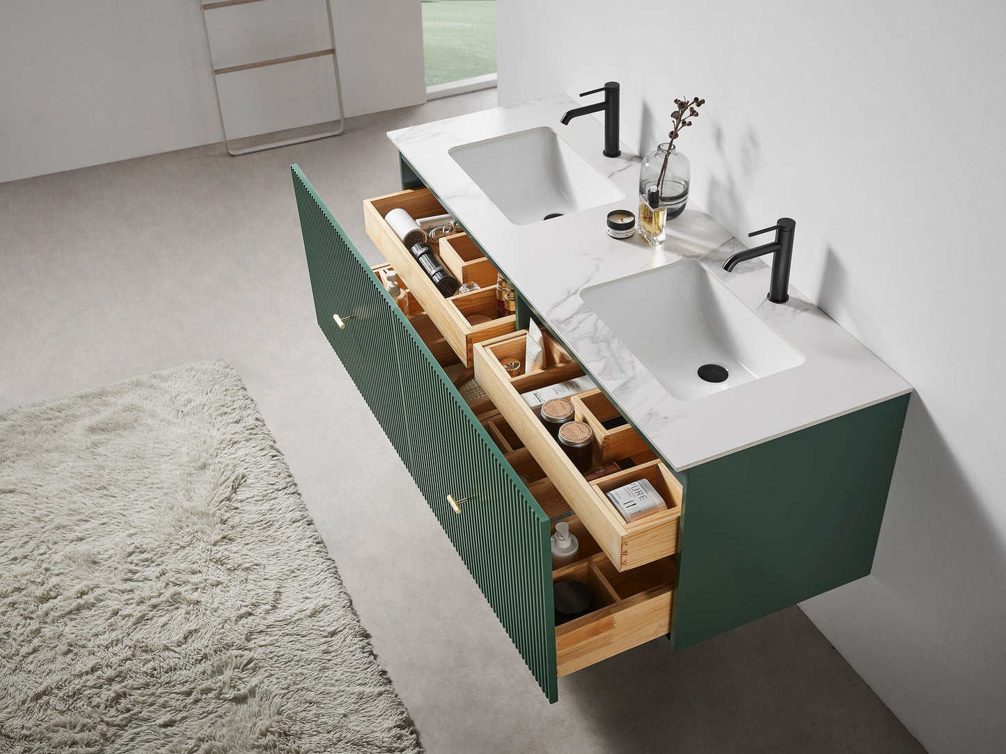 BARCELONA 60” FOREST GREEN WALL MOUNT MODERN BATHROOM VANITY