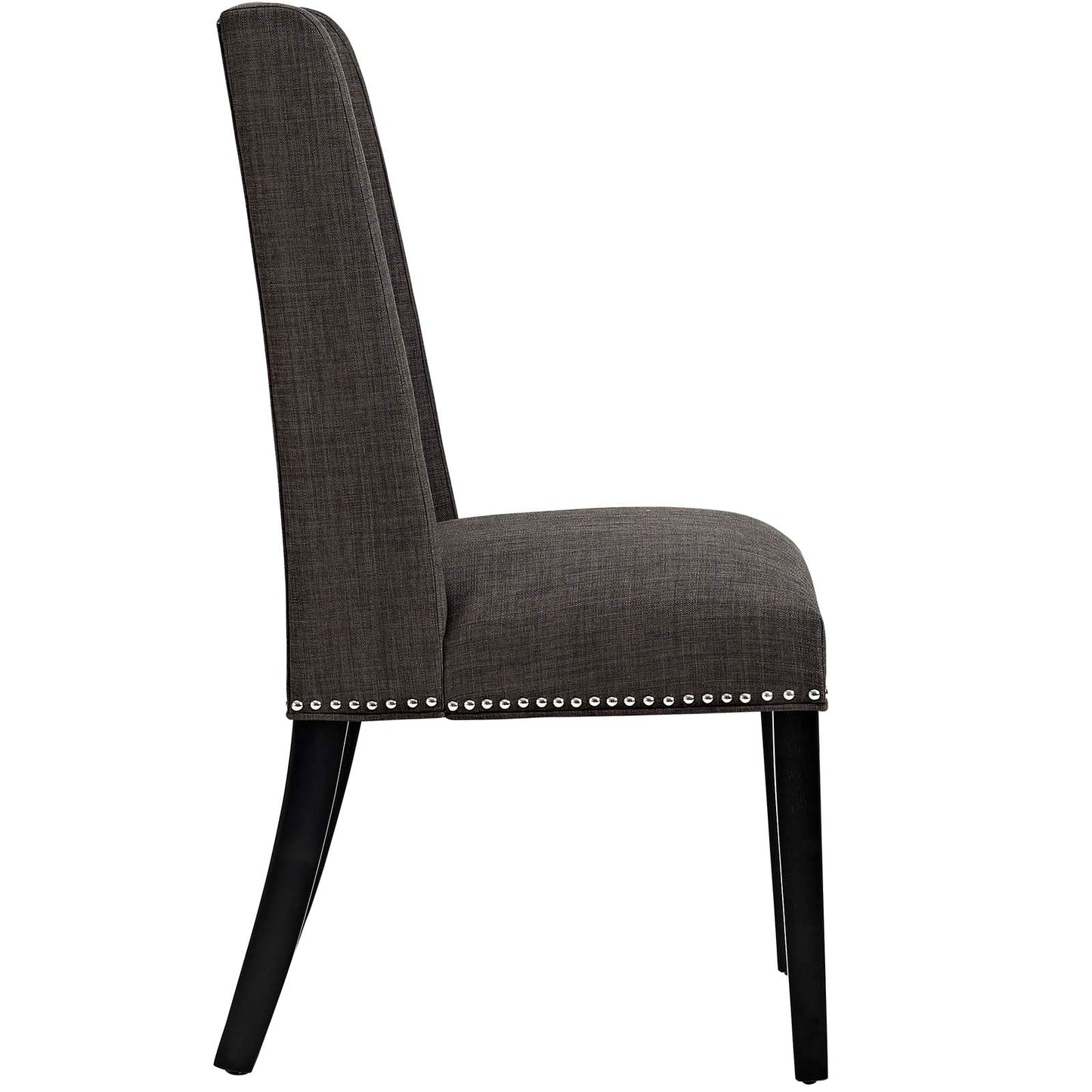 Modway Baron Modern Tall Back Wood Upholstered Fabric Two Dining Chairs in Brown